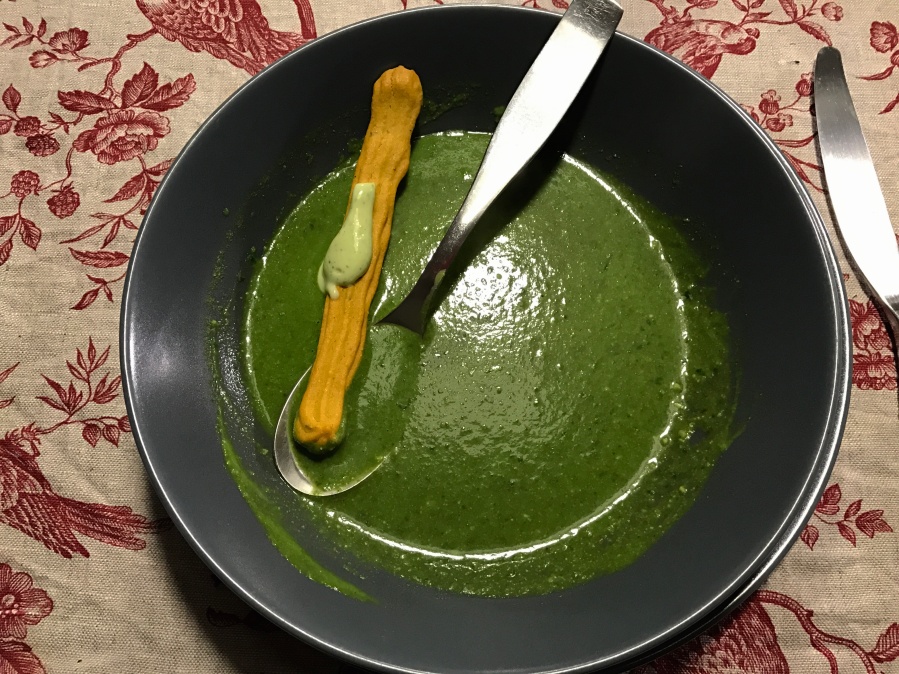 Unique Green soup w/ scented tofu sauce